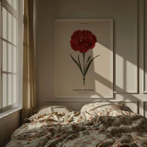 Original Vintage Red Carnation Art Print + Digital Copy, Ohio State Flower - Picture 5 of 10